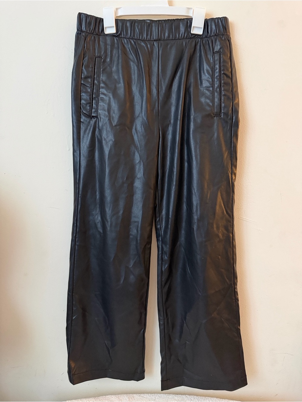 MOTHER Black Faux Leather Straight-Leg Pants